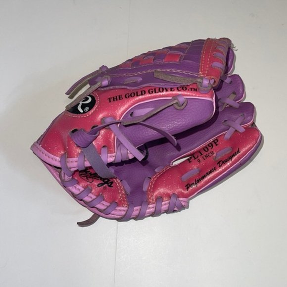 Rawlings Sparkly Pink and Purple Leather Baseball Glove - Kid’s Size 9” - Picture 2 of 5